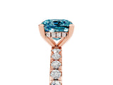 Rose gold Cushion Cut Blue Topaz Solitaire Ring with Pavé Band and Four-Prong Setting_41