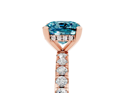 Rose gold Cushion Cut Blue Topaz Solitaire Ring with Pavé Band and Four-Prong Setting_41