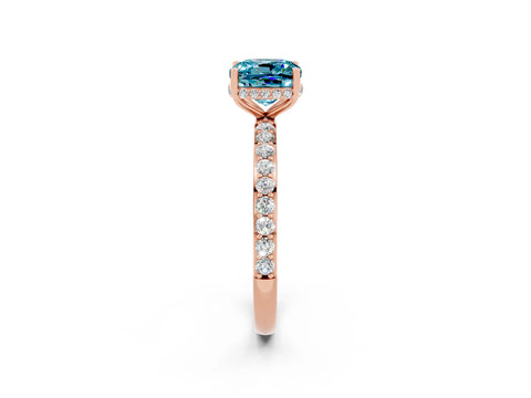 Rose gold Cushion Cut Blue Topaz Solitaire Ring with Pavé Band and Hidden Halo_14