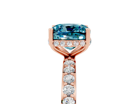 Rose gold Cushion Cut Blue Topaz Solitaire Ring with Pavé Band and Hidden Halo_17