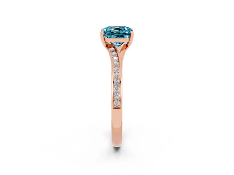 Rose gold Cushion Cut Blue Topaz Solitaire Ring with Pavé Band and Prong Setting_14