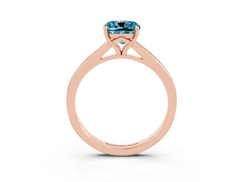 Rose gold Cushion Cut Blue Topaz Solitaire Ring with Pavé Band and Prong Setting_15