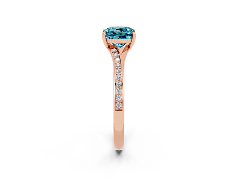 Rose gold Cushion Cut Blue Topaz Solitaire Ring with Pavé Band and Prong Setting_2