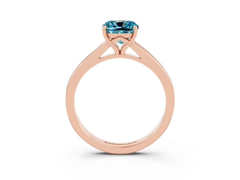 Rose gold Cushion Cut Blue Topaz Solitaire Ring with Pavé Band and Prong Setting_3