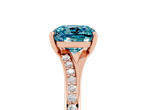 Rose gold Cushion Cut Blue Topaz Solitaire Ring with Pavé Band and Prong Setting_5