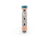 Rose gold Cushion Cut Blue Topaz Solitaire Ring with Pavé and Channel Set Band_2