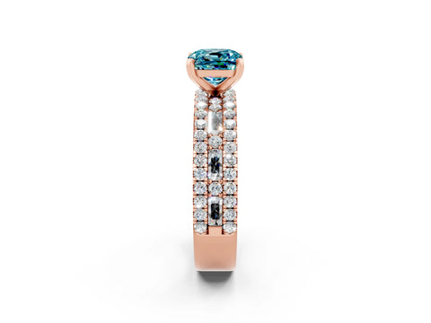 Rose gold Cushion Cut Blue Topaz Solitaire Ring with Pavé and Channel Set Band_2