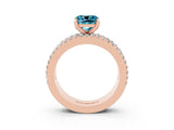 Rose gold Cushion Cut Blue Topaz Solitaire Ring with Pavé and Channel Set Band_3