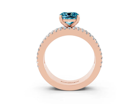 Rose gold Cushion Cut Blue Topaz Solitaire Ring with Pavé and Channel Set Band_3