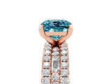 Rose gold Cushion Cut Blue Topaz Solitaire Ring with Pavé and Channel Set Band_5