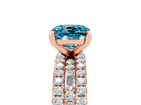 Rose gold Cushion Cut Blue Topaz Solitaire Ring with Pavé and Channel Set Band_5