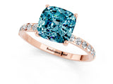 Rose gold Cushion Cut Blue Topaz Solitaire Ring with Pave Band and Four Prong Setting_25