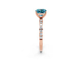 Rose gold Cushion Cut Blue Topaz Solitaire Ring with Pave Band and Four Prong Setting_26