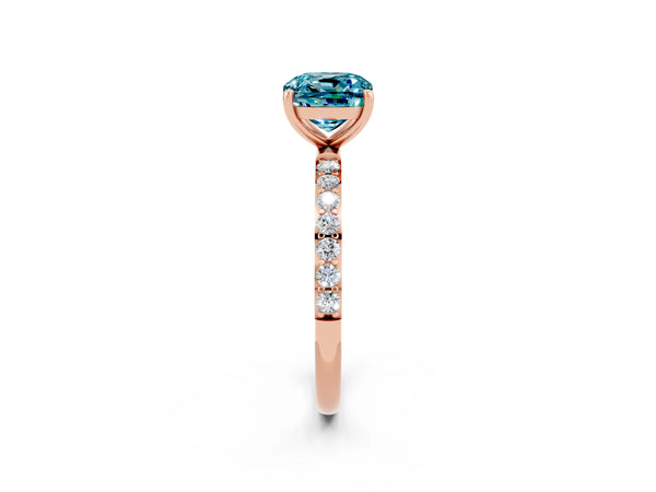 Rose gold Cushion Cut Blue Topaz Solitaire Ring with Round  Pavé Band and Prong Setting