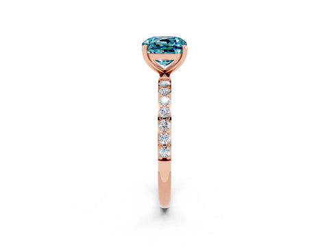 Rose gold Cushion Cut Blue Topaz Solitaire Ring with Pave Band and Four Prong Setting_26