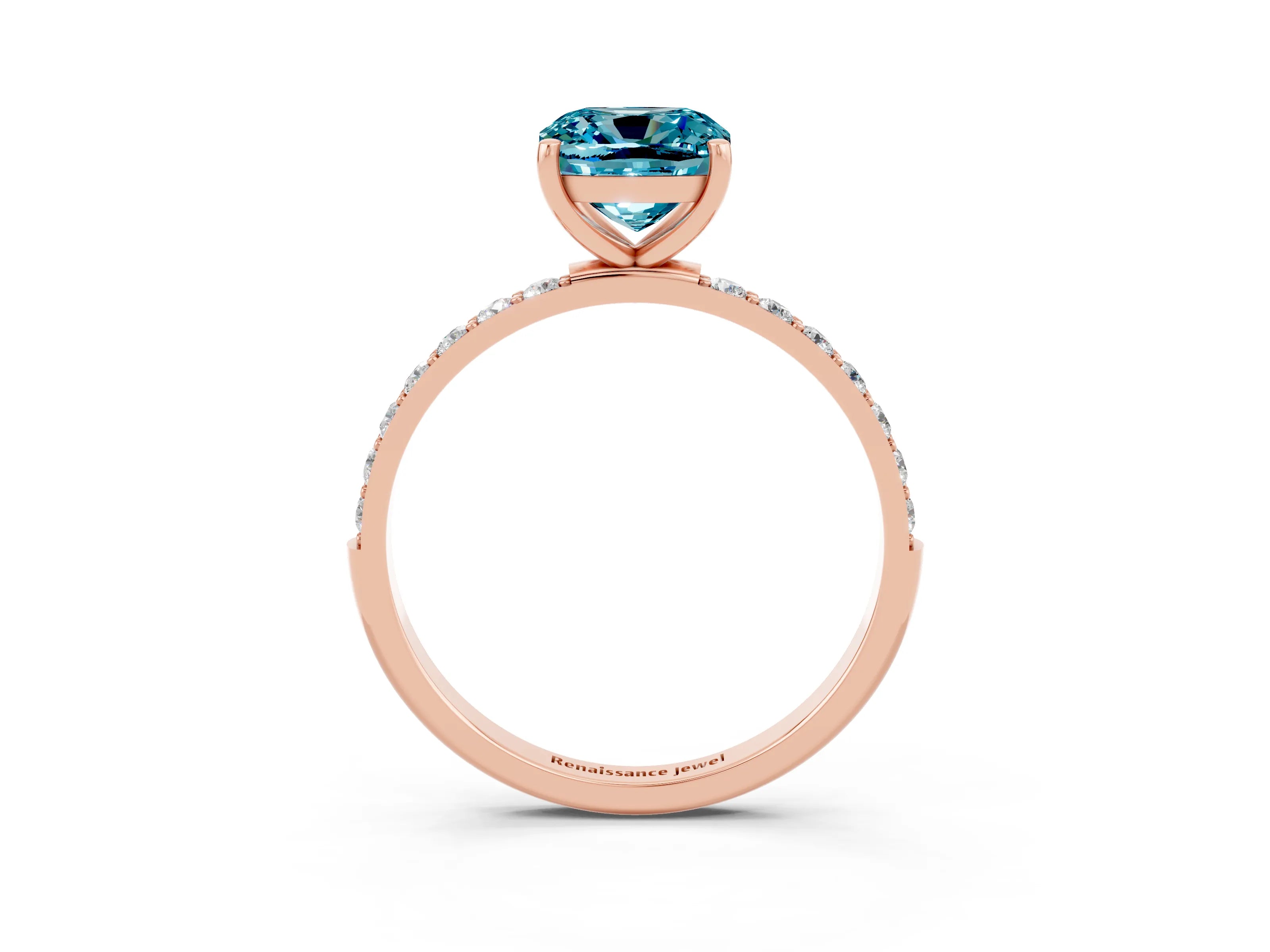 Rose gold Cushion Cut Blue Topaz Solitaire Ring with Pave Band and Four Prong Setting_27