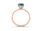 Rose gold Cushion Cut Blue Topaz Solitaire Ring with Pave Band and Four Prong Setting_27