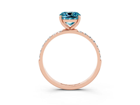 Rose gold Cushion Cut Blue Topaz Solitaire Ring with Pave Band and Four Prong Setting_27