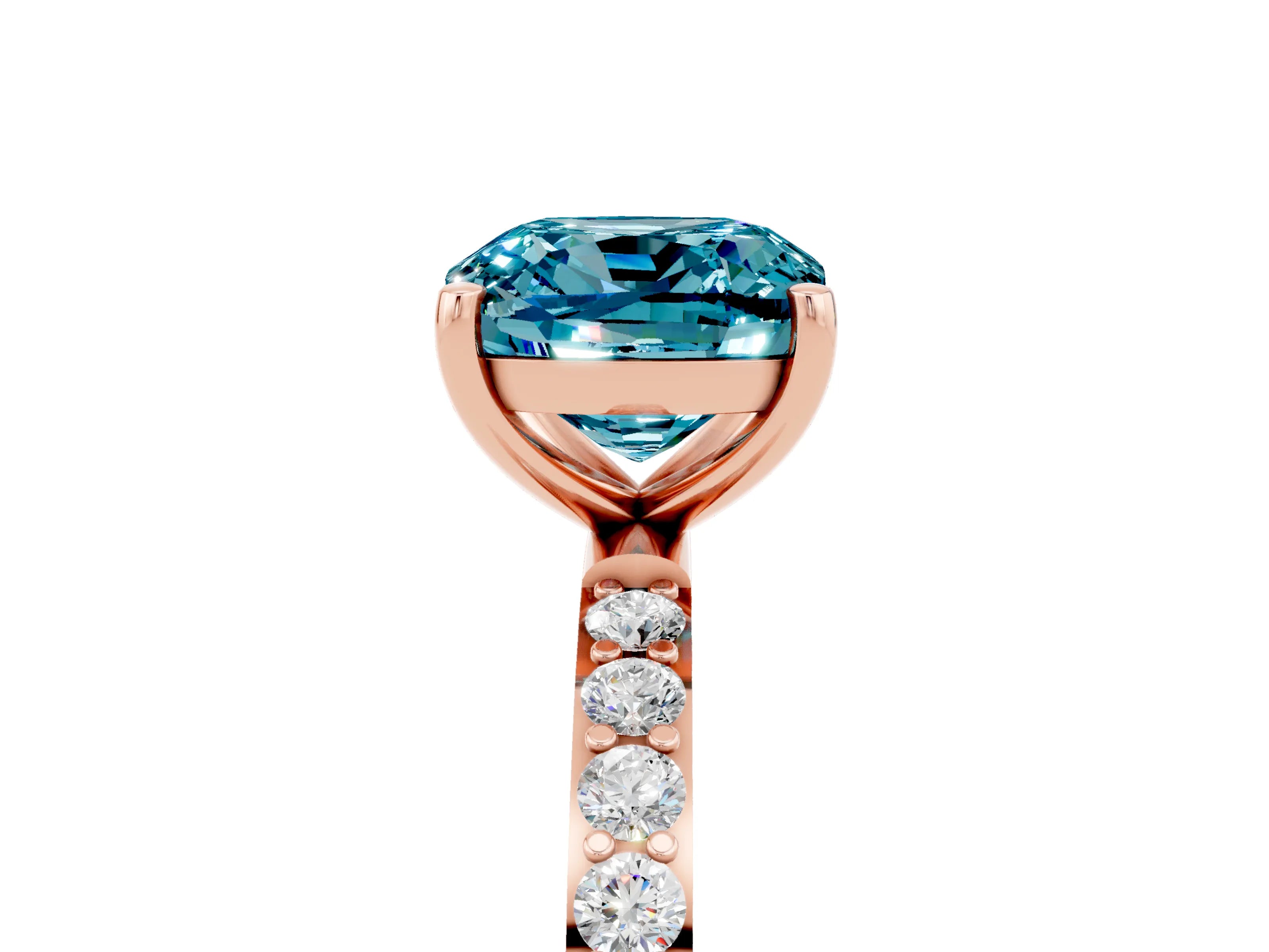 Rose gold Cushion Cut Blue Topaz Solitaire Ring with Pave Band and Four Prong Setting_29