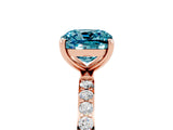 Rose gold Cushion Cut Blue Topaz Solitaire Ring with Pave Band and Four Prong Setting_29