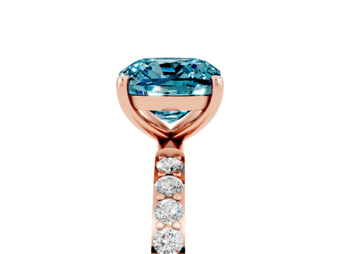 Rose gold Cushion Cut Blue Topaz Solitaire Ring with Pave Band and Four Prong Setting_29