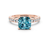 Rose gold Cushion Cut Blue Topaz Solitaire Ring with Round  Pavé Band and Four-Prong Setting_44