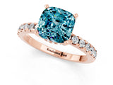 Rose gold Cushion Cut Blue Topaz Solitaire Ring with Round  Pavé Band and Four-Prong Setting_45