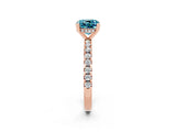 Rose gold Cushion Cut Blue Topaz Solitaire Ring with Round  Pavé Band and Four-Prong Setting_46