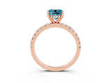 Rose gold Cushion Cut Blue Topaz Solitaire Ring with Round  Pavé Band and Four-Prong Setting_47