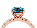 Rose gold Cushion Cut Blue Topaz Solitaire Ring with Round  Pavé Band and Four-Prong Setting_48
