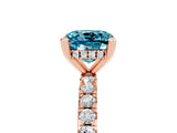 Rose gold Cushion Cut Blue Topaz Solitaire Ring with Round  Pavé Band and Four-Prong Setting_49