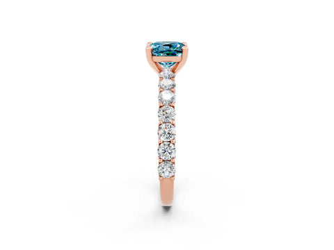 Rose gold Cushion Cut Blue Topaz Solitaire Ring with Shared Prong Pavé Band and Four-Prong Setting_2
