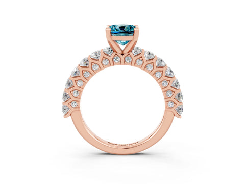Rose gold Cushion Cut Blue Topaz Solitaire Ring with Shared Prong Pavé Band and Four-Prong Setting_3