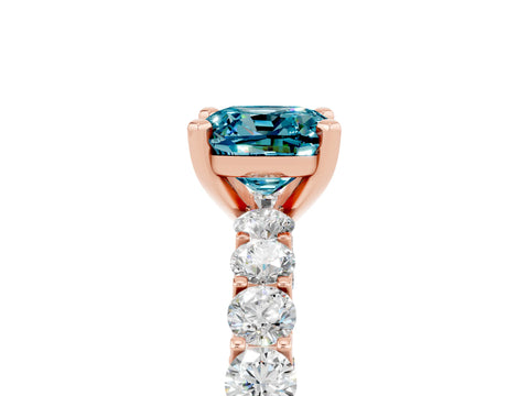 Rose gold Cushion Cut Blue Topaz Solitaire Ring with Shared Prong Pavé Band and Four-Prong Setting_5