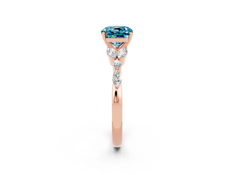 Rose gold Cushion Cut Blue Topaz Solitaire Ring with Side Stones and Four-Prong Setting_14
