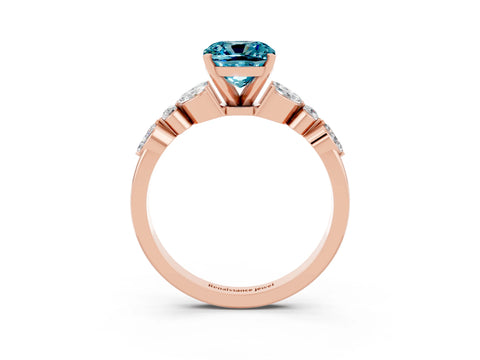 Rose gold Cushion Cut Blue Topaz Solitaire Ring with Side Stones and Four-Prong Setting_15