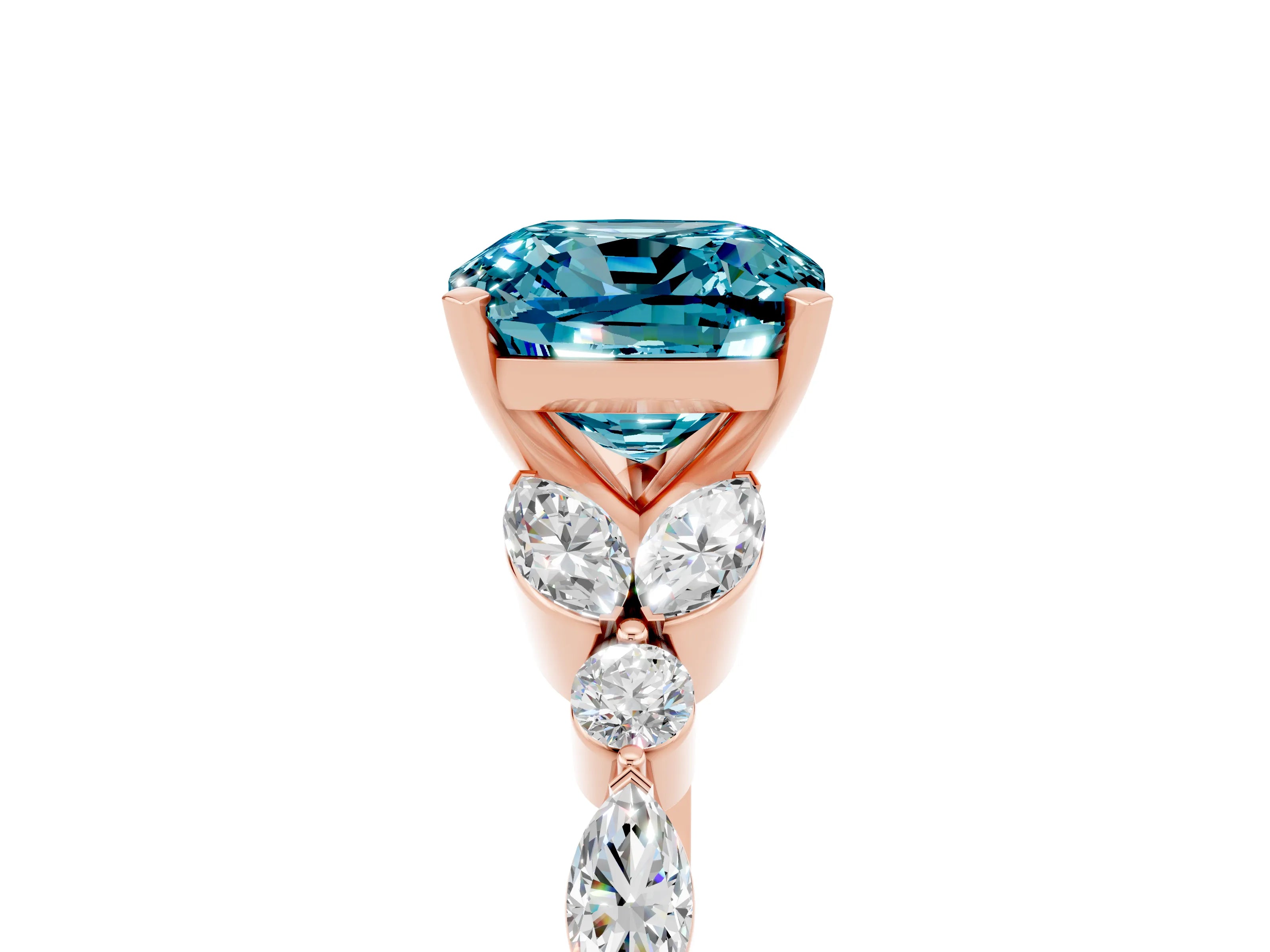 Rose gold Cushion Cut Blue Topaz Solitaire Ring with Side Stones and Four-Prong Setting_17