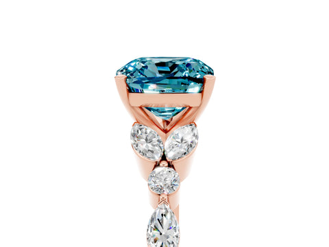 Rose gold Cushion Cut Blue Topaz Solitaire Ring with Side Stones and Four-Prong Setting_17