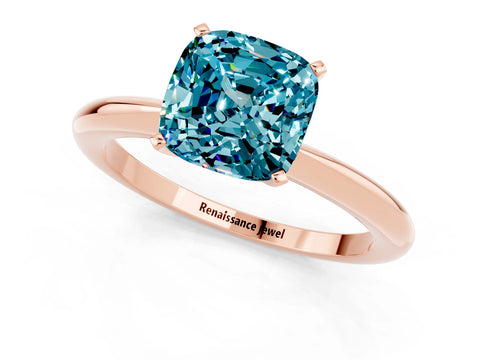 Rose gold Cushion Cut Blue Topaz Solitaire Ring with Six-Prong Setting and Classic Band_1