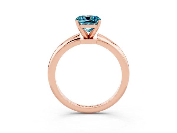 Rose gold Cushion Cut Blue Topaz Solitaire Ring with Six-Prong Setting and Classic Band