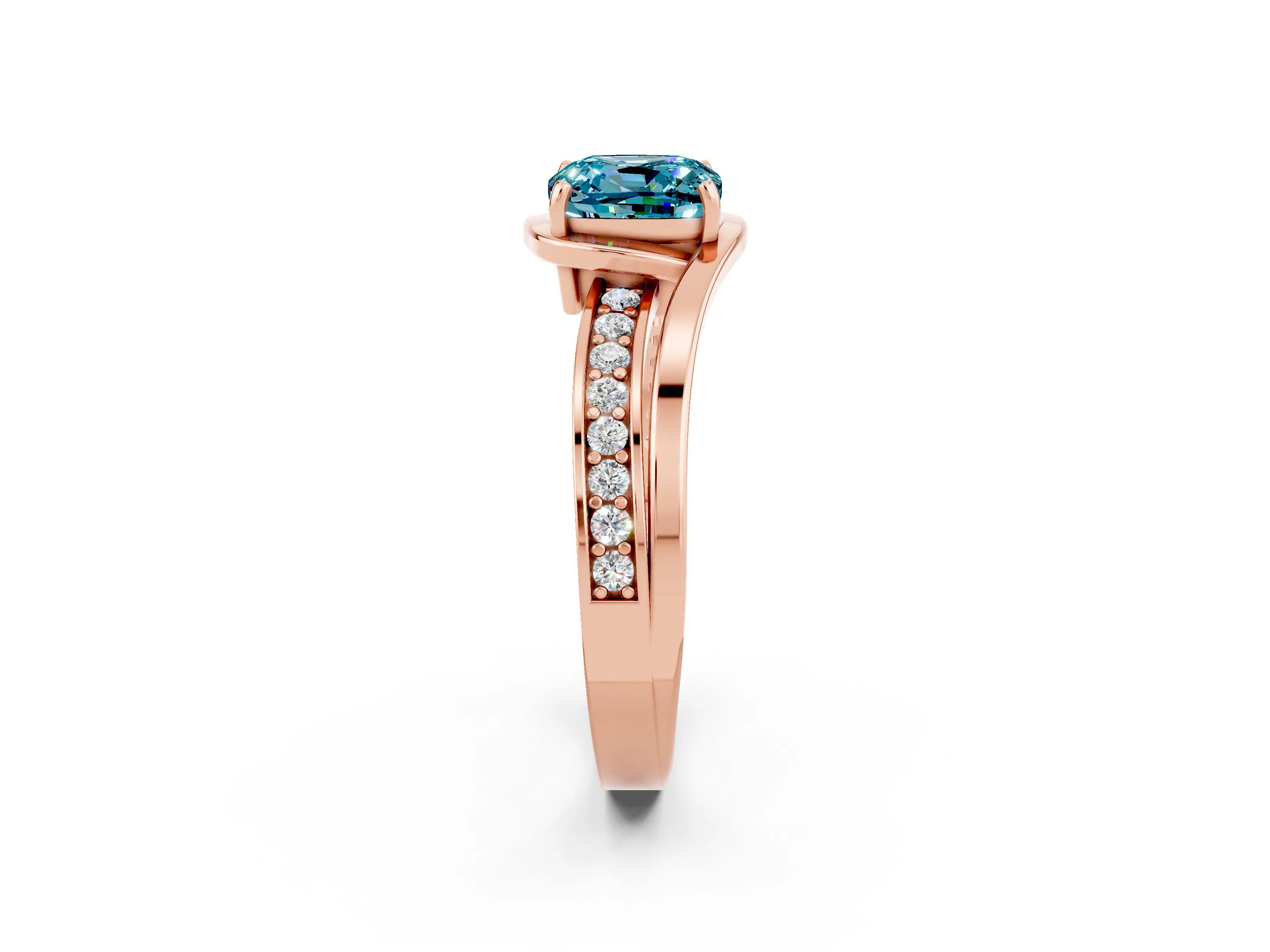 Rose gold Cushion Cut Blue Topaz Solitaire Ring with Split Shank and Prong Setting_2