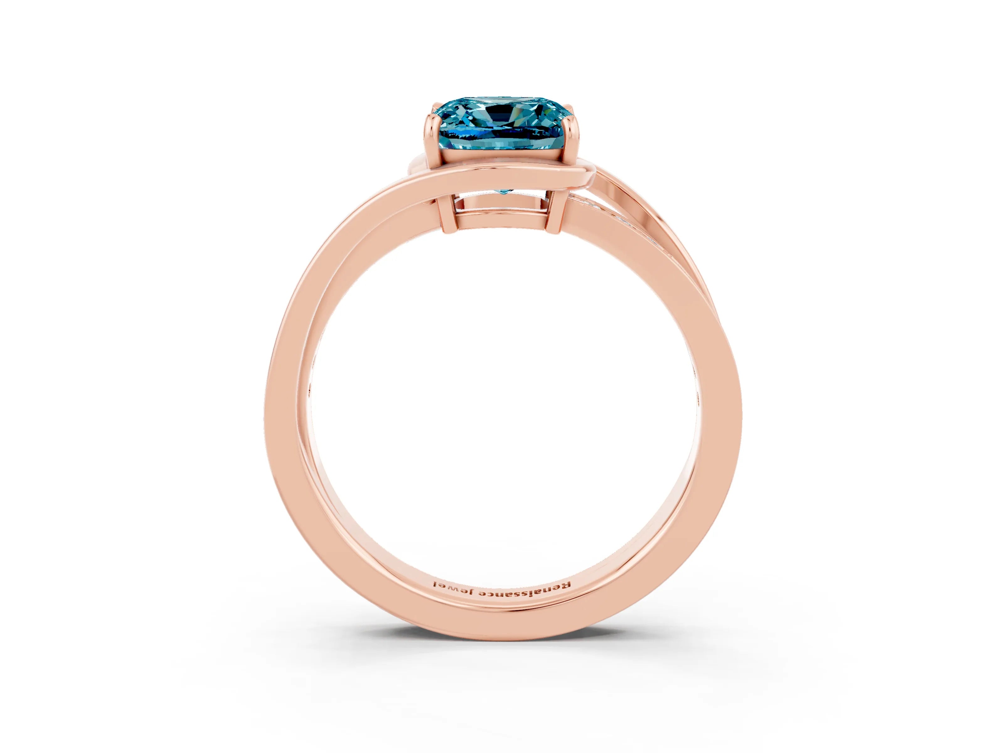 Rose gold Cushion Cut Blue Topaz Solitaire Ring with Split Shank and Prong Setting_3