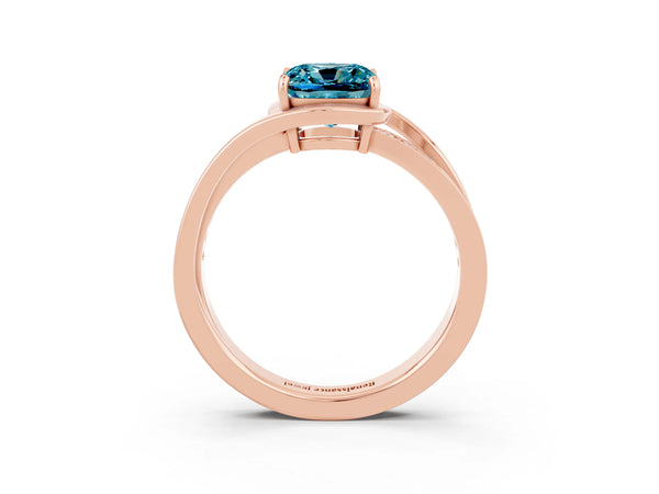Rose gold Cushion Cut Blue Topaz Solitaire Ring with Split Shank and Prong Setting
