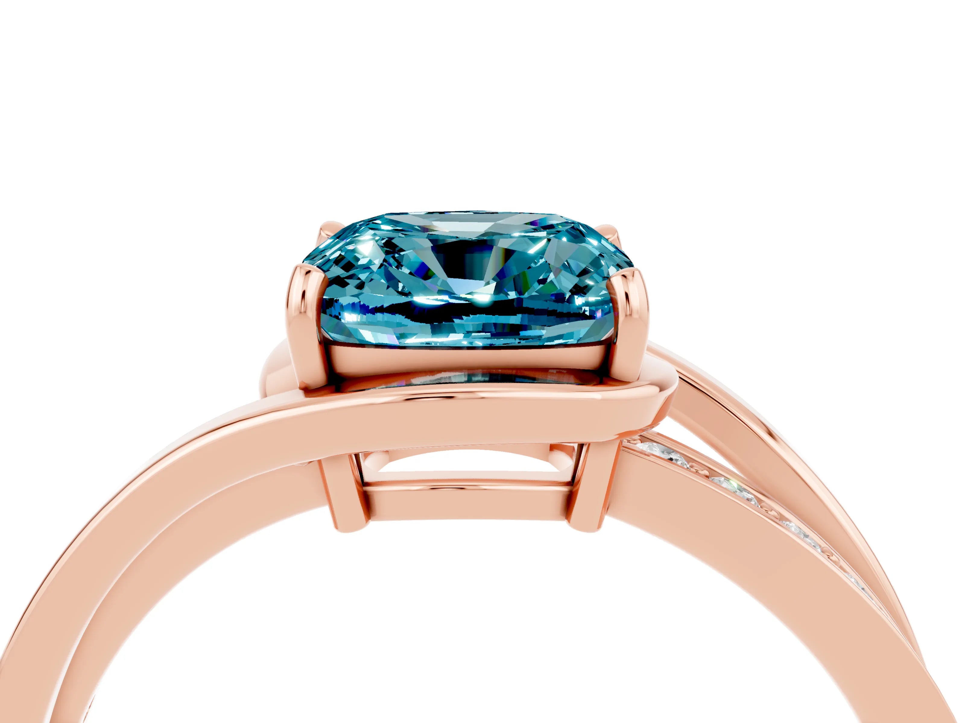 Rose gold Cushion Cut Blue Topaz Solitaire Ring with Split Shank and Prong Setting_4
