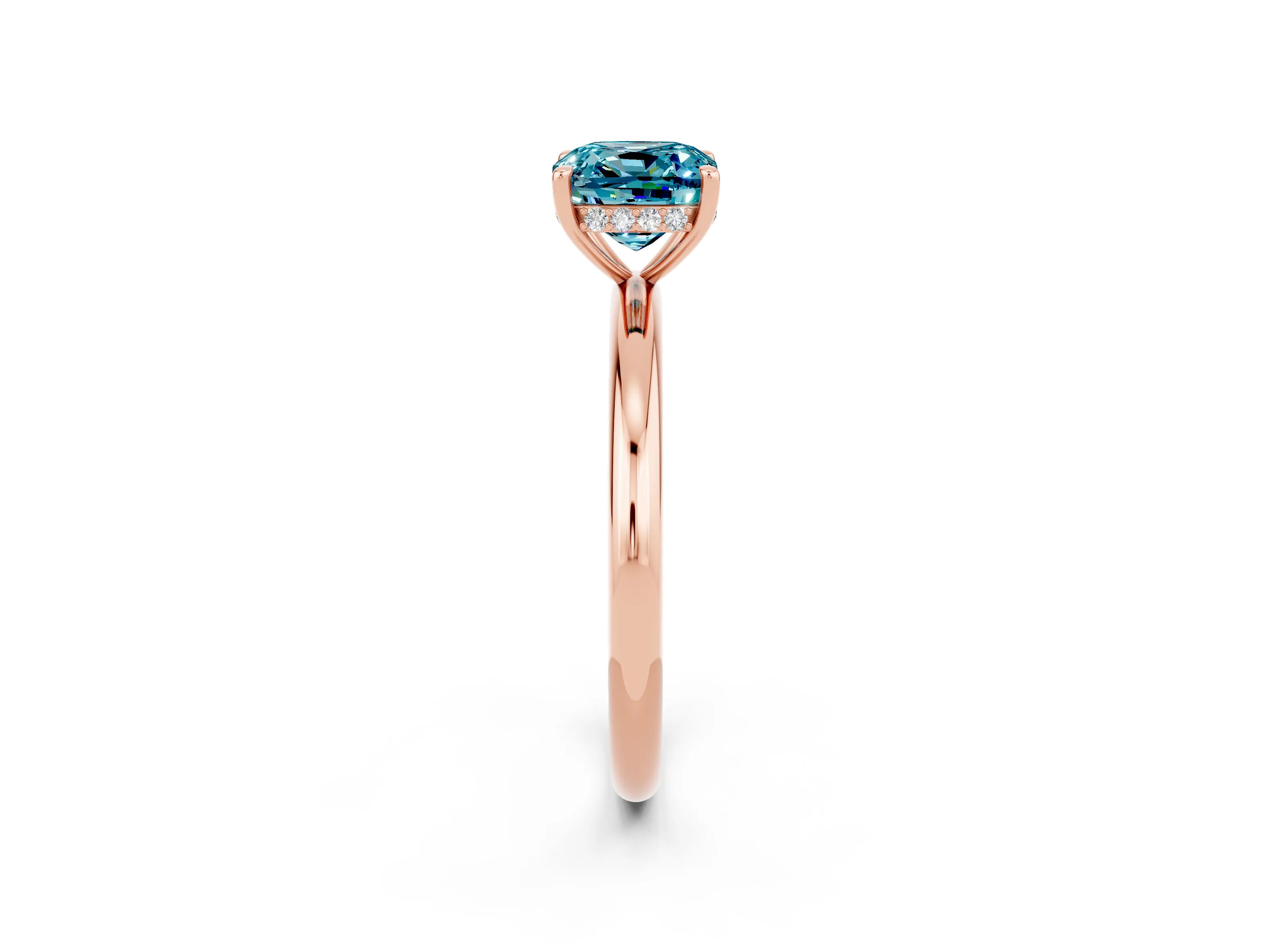 Rose gold Cushion Cut Blue Topaz Solitaire Ring with Thin Band and Four-Prong Setting_2