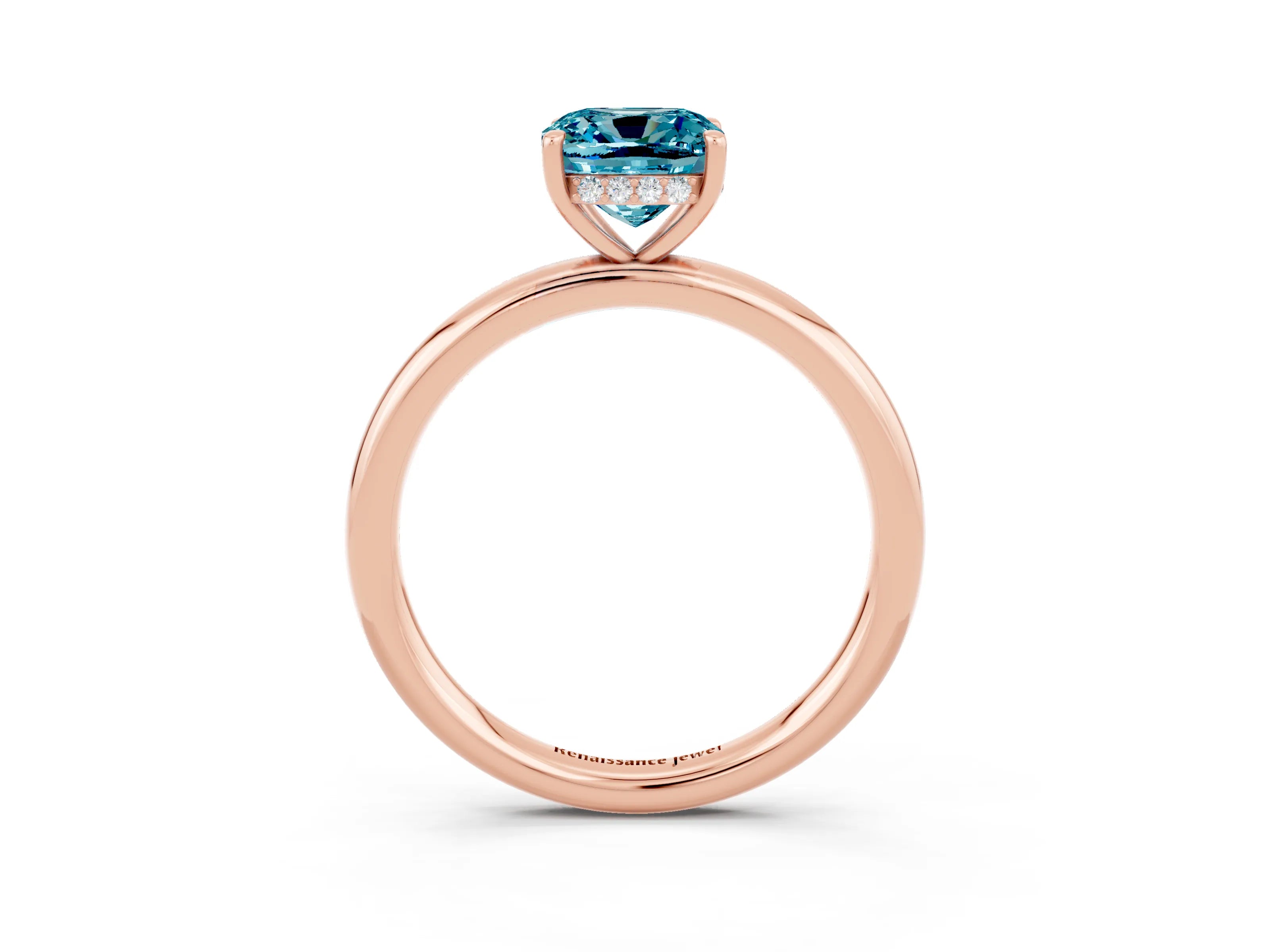 Rose gold Cushion Cut Blue Topaz Solitaire Ring with Thin Band and Four-Prong Setting_3