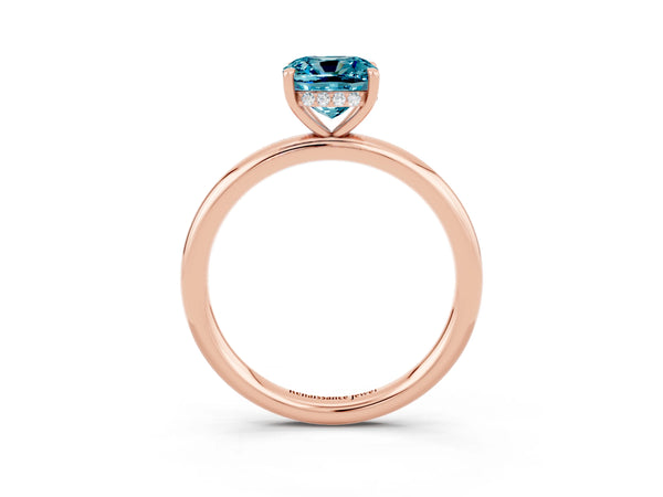 Rose gold Cushion Cut Blue Topaz Solitaire Ring with Thin Band and Four-Prong Setting