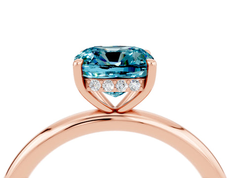 Rose gold Cushion Cut Blue Topaz Solitaire Ring with Thin Band and Four-Prong Setting_4
