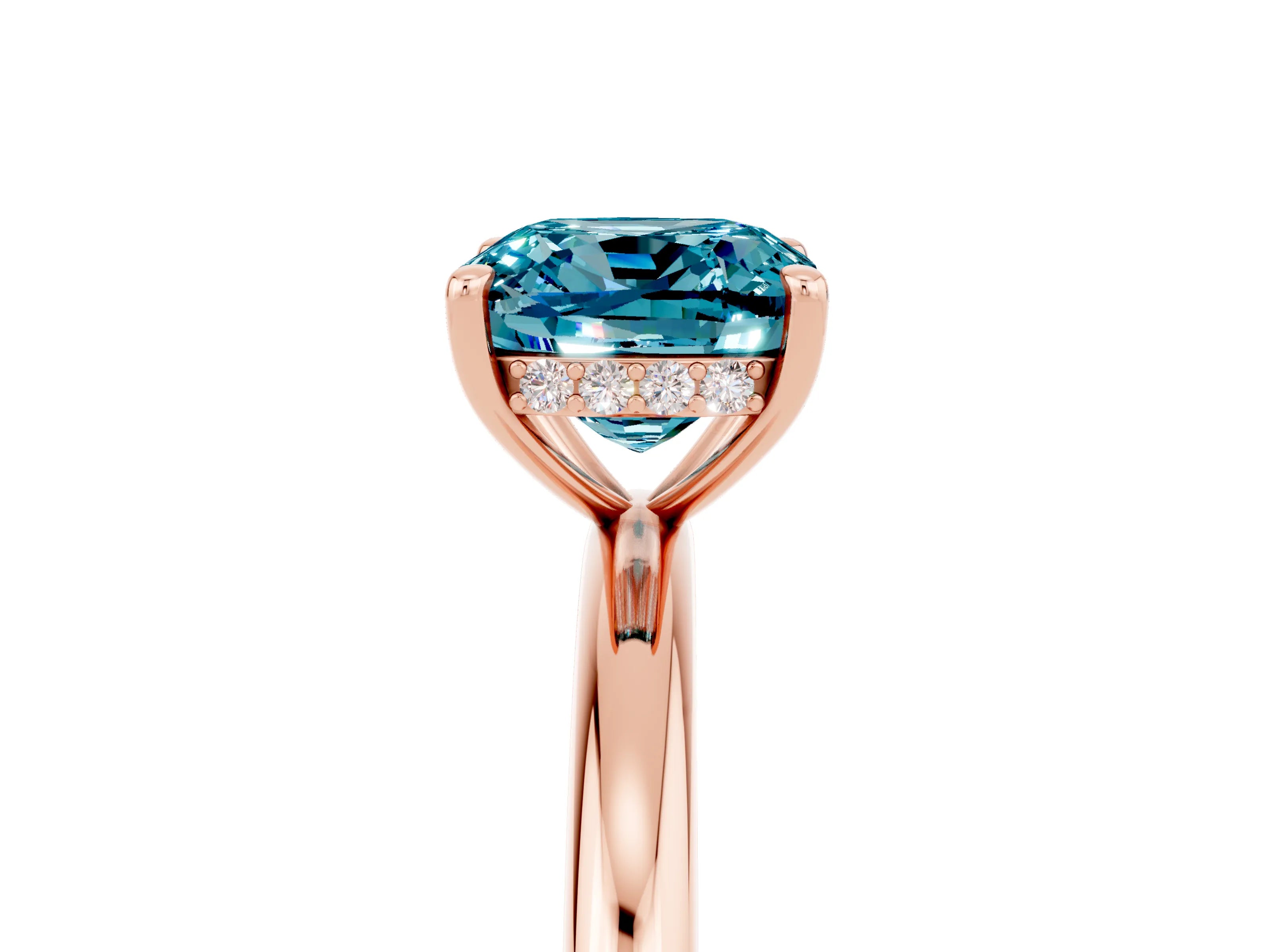 Rose gold Cushion Cut Blue Topaz Solitaire Ring with Thin Band and Four-Prong Setting_5
