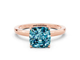 Rose gold Cushion Cut Blue Topaz Solitaire Ring with Thin Band and Prong Setting_12